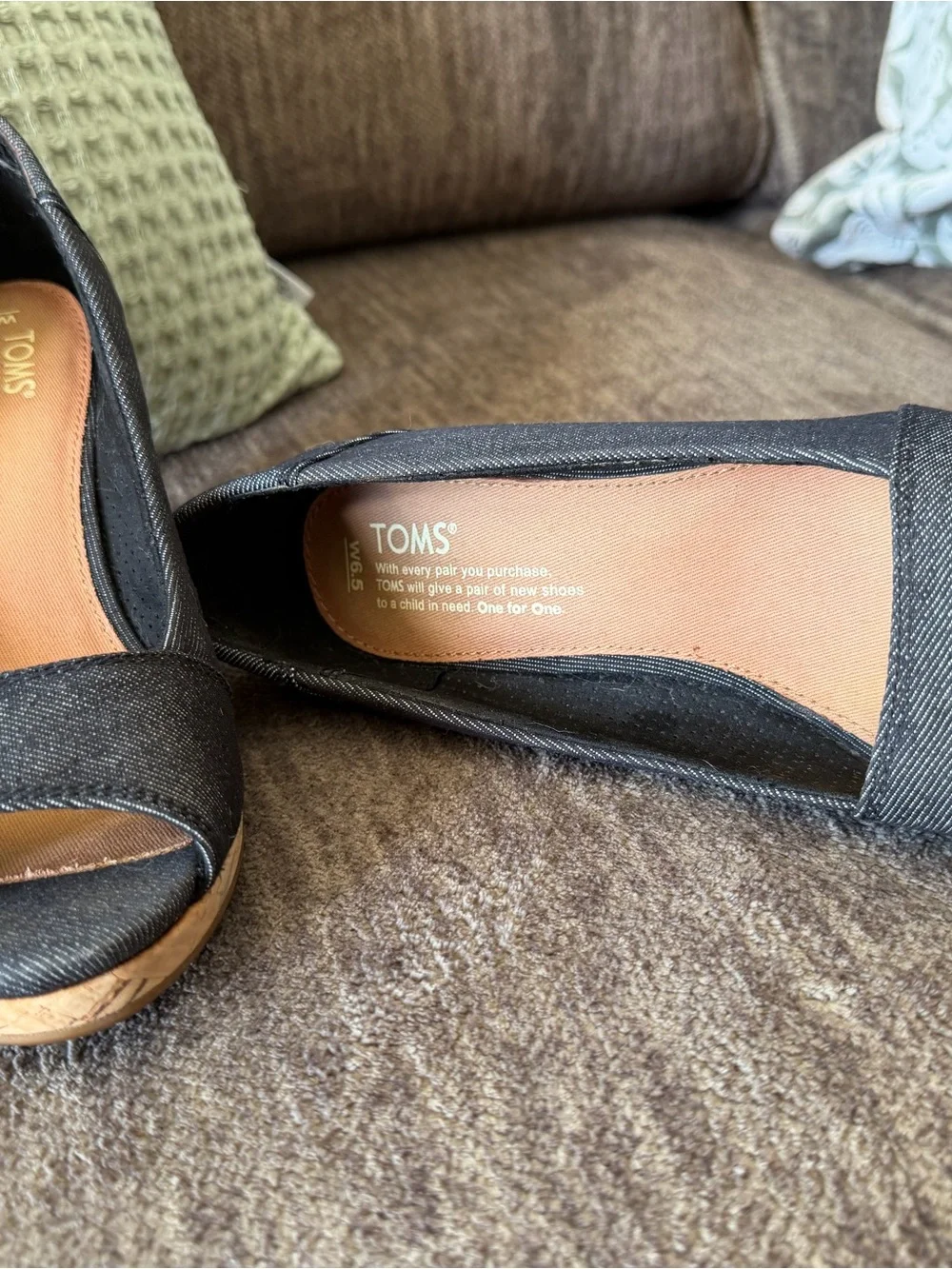 TOMS Denim Canvas Peep-Toe Wedge Espadrilles